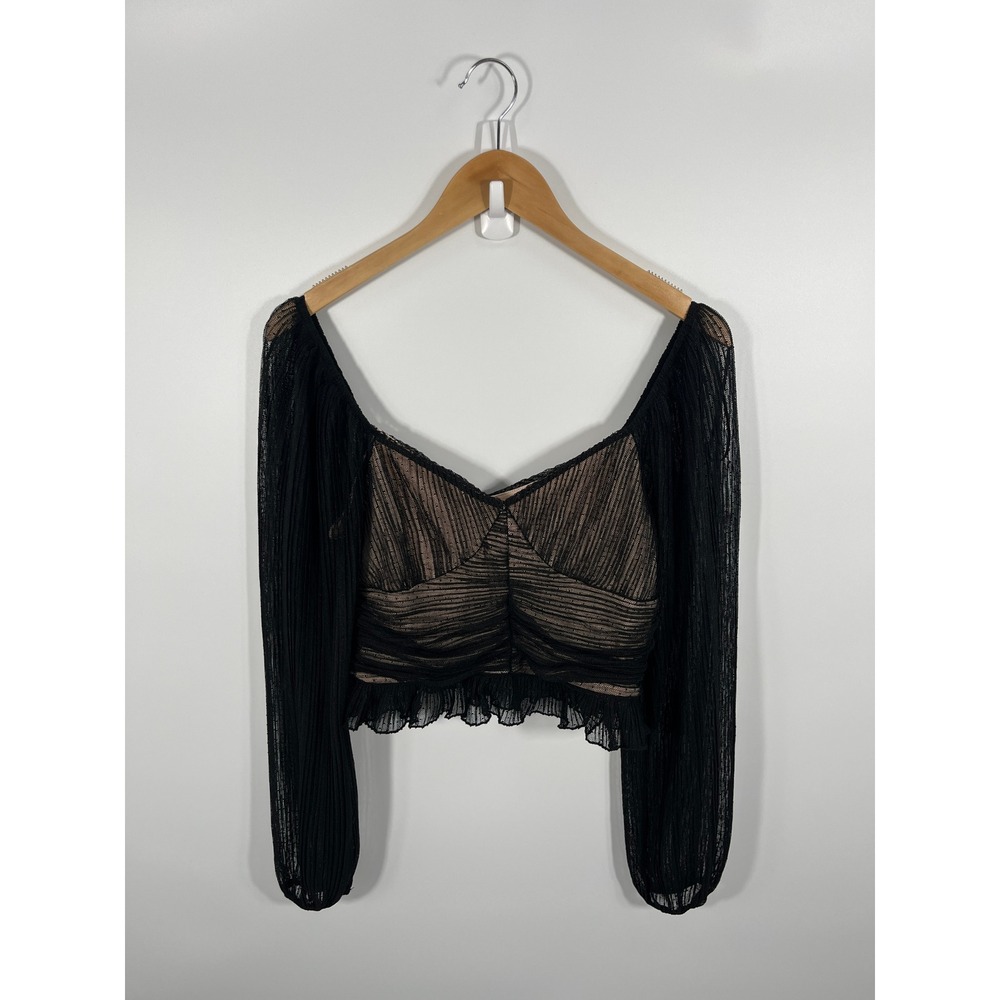 Womens Babydoll Top M Black Sheer Balloon Sleeve Whimsigoth Dark Fairy Witchy